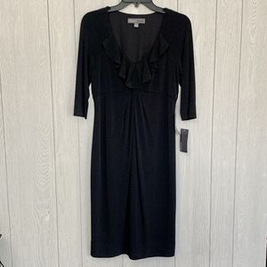 Donna Ricco Black 3/4 Sleeve Ruffle Dress Size 6 NWT
